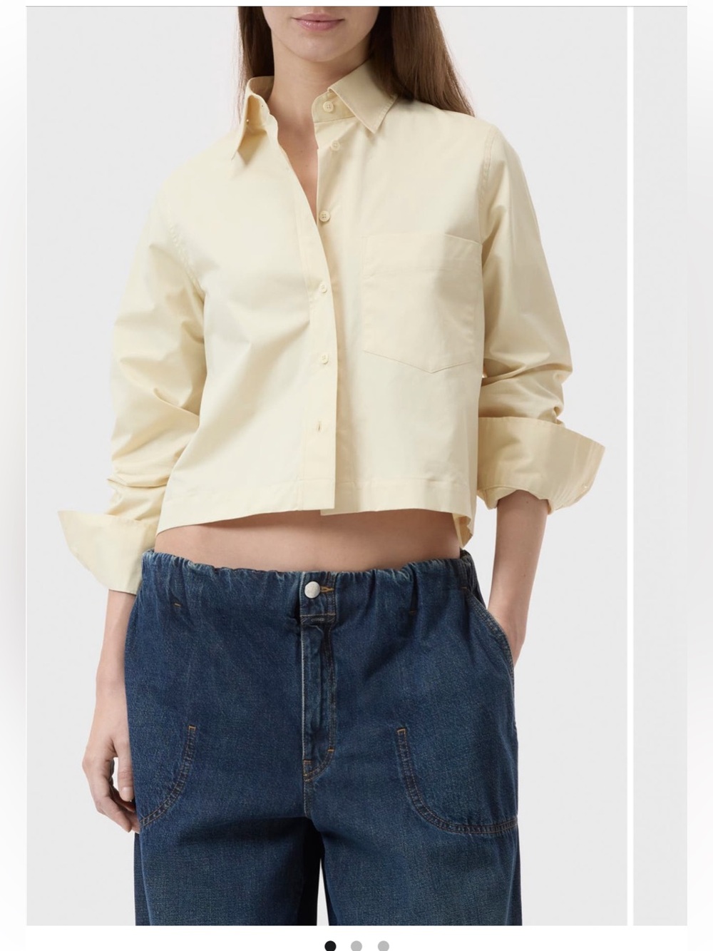 Closed Cotton Crop Button Up Shirt top blouse cream vanilla beige large NWT